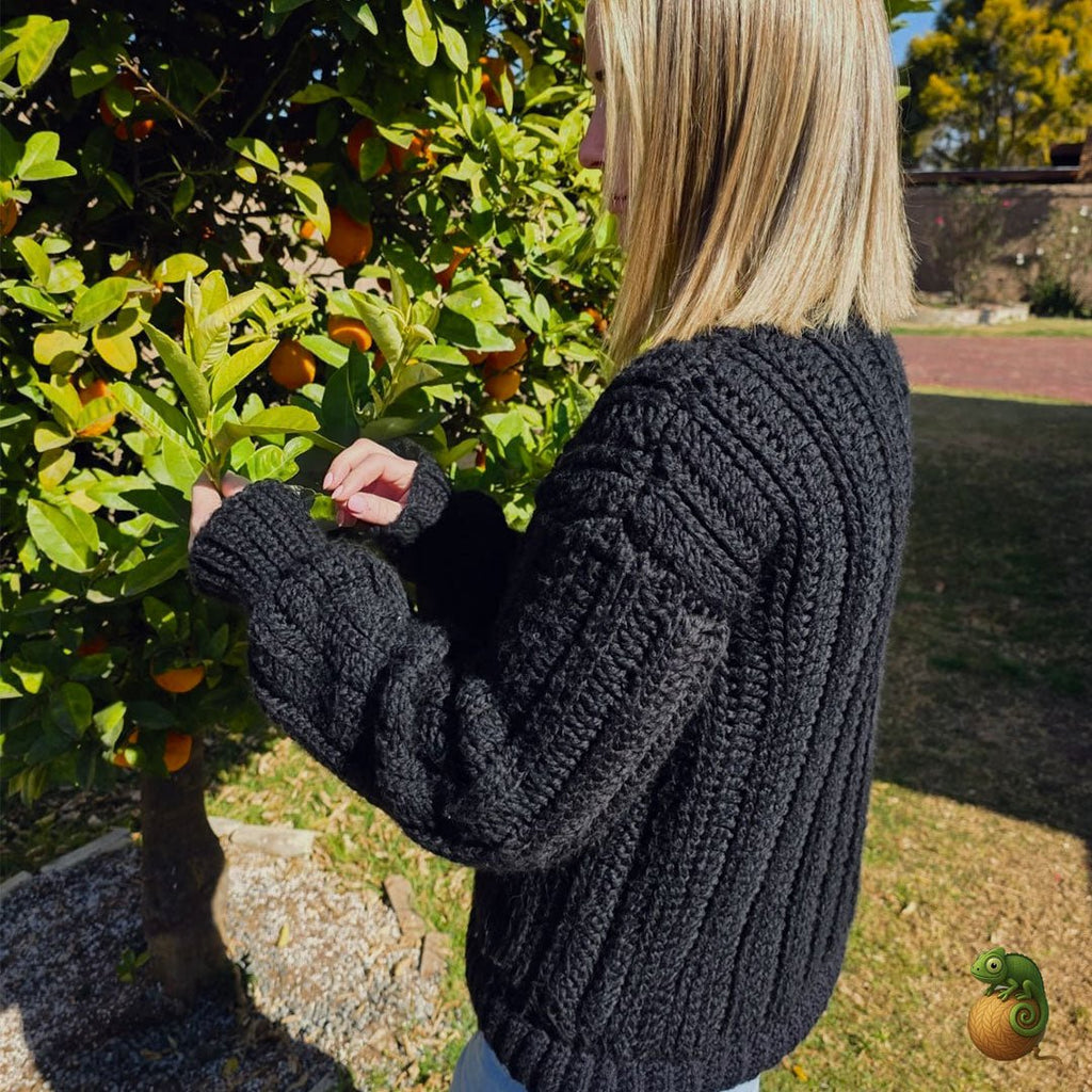 Black Crochet Jersey – Chunky Wool | Handmade in South Africa - ChameleonCrotchet