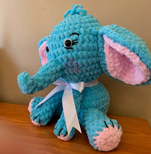 Blue Elephant Crochet Plush – Handmade with Love using Chanel Wool - ChameleonCrotchet