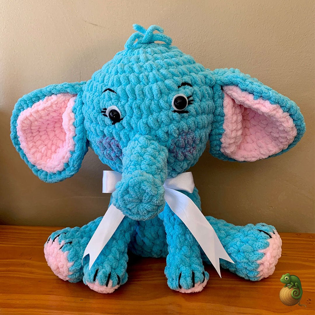Blue Elephant Crochet Plush – Handmade with Love using Chanel Wool - ChameleonCrotchet