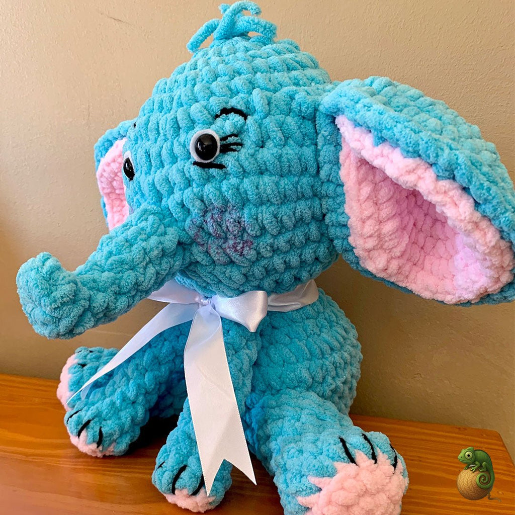 Blue Elephant Crochet Plush – Handmade with Love using Chanel Wool - ChameleonCrotchet