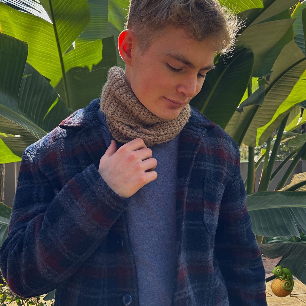 Chameleon Crochet Winter Scarf – Warm Brown Wool | Handmade in South Africa - ChameleonCrotchet