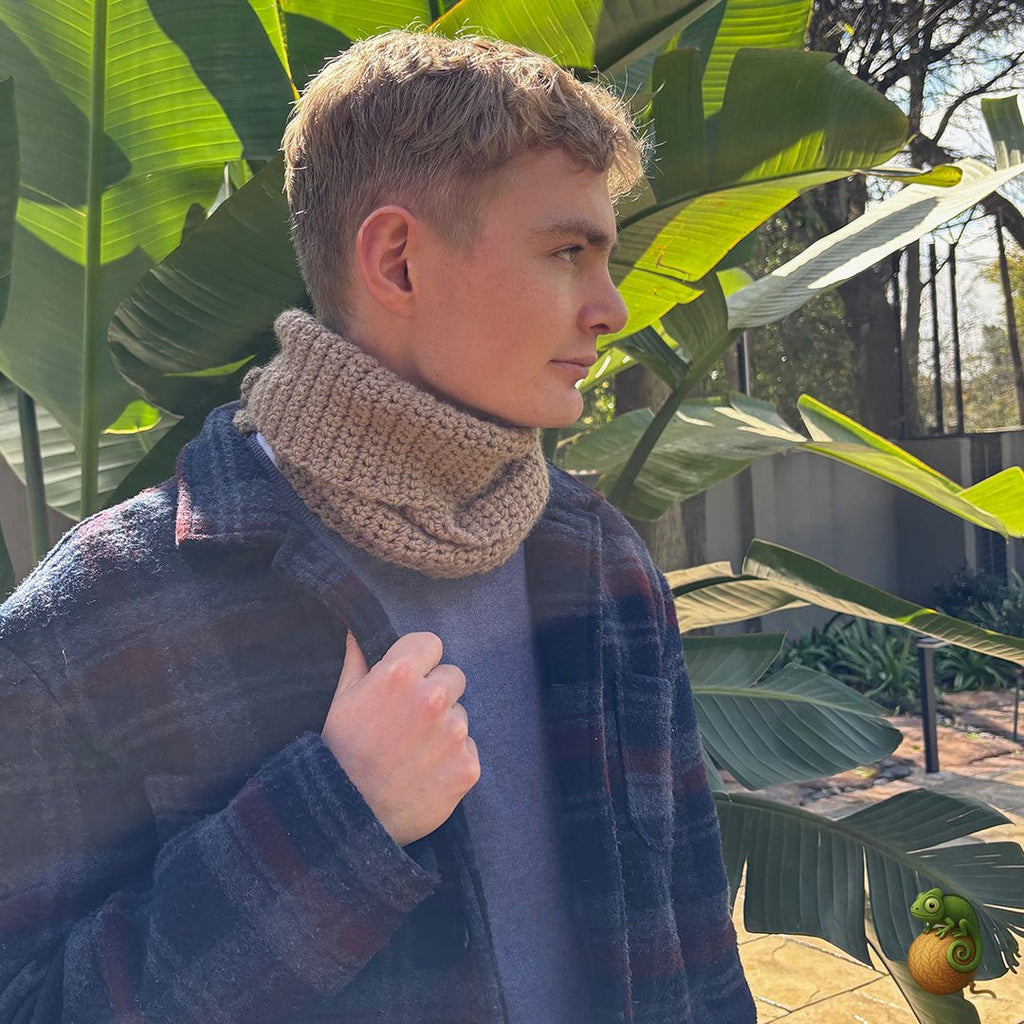 Chameleon Crochet Winter Scarf – Warm Brown Wool | Handmade in South Africa - ChameleonCrotchet