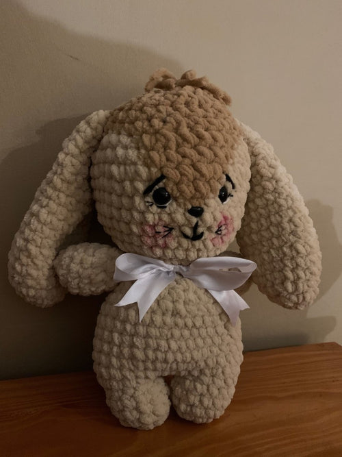 Crochet Bunny Plush with Bow Tie – Handmade with Chanel Wool - ChameleonCrotchet