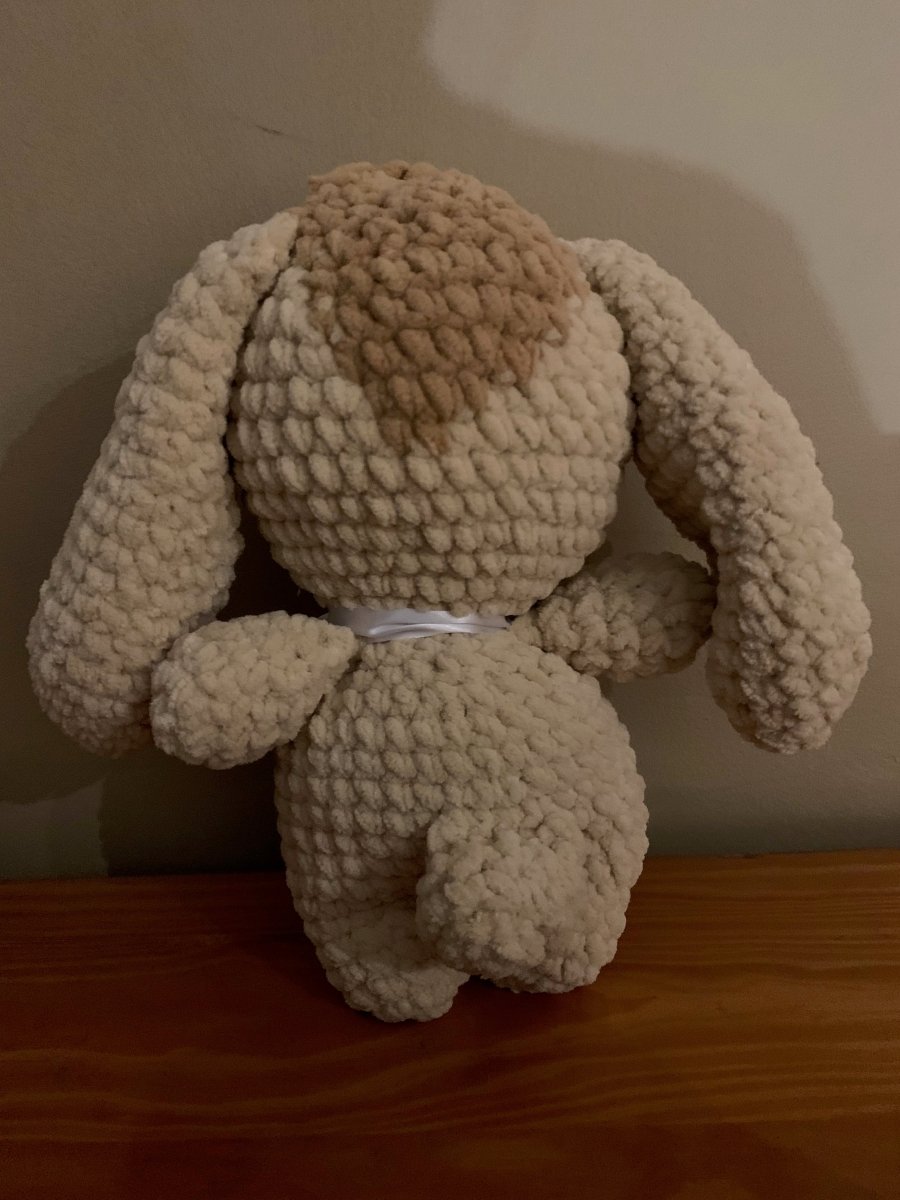 Crochet Bunny Plush with Bow Tie – Handmade with Chanel Wool - ChameleonCrotchet
