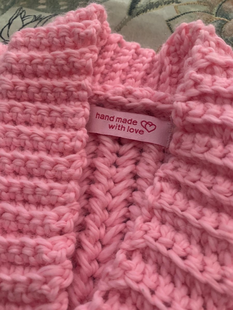 Pink & Brown Crochet Heart Patch Jersey – Handmade Button - Up - ChameleonCrotchet